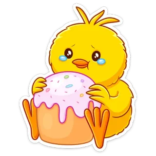 🧁 113b5d1a pintinho, pássaro, fofo, bolo, triste, chorando telegram sticker