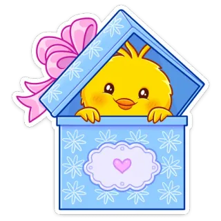 🎁 96735cf1 pintinho, pássaro, presente, caixa, fofo, desenho animado, animal telegram sticker