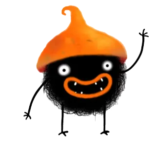 ✌ bf40336a สัตว์ประหลาด, การ์ตูน, ตัวละคร, ภาพประกอบ, แปลก, สีส้ม, หมวก whatsapp sticker