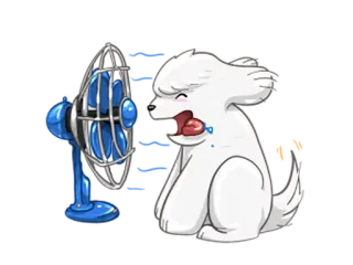 😎 2a8e3547 dog, fan, cooling, cartoon, animal, heat, summer telegram sticker