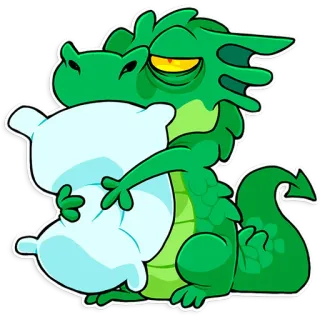 🥱 1c6f1024 dragon, endormi, oreiller, mignon, dessin animé, animal, vert, personnage whatsapp sticker