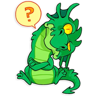 🤨 cfa74b60 ? dragon, dessin animé, question, réflexion, confus, autocollant, animal, fantaisie whatsapp sticker