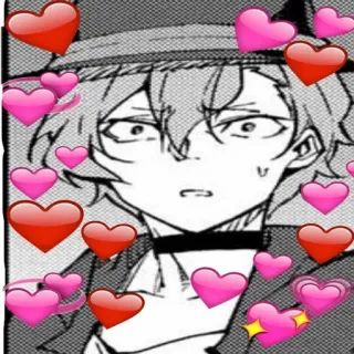 💞 1f6f9766 Chuuya Nakahara Bungou Stray Dogs anime, manga, postać, chuuya nakahara, bungou stray dogs, serca telegram sticker