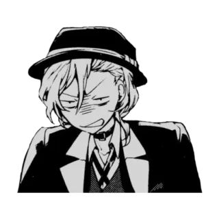 😠 edb105a6 Chuuya Nakahara Bungou Stray Dogs Anime, Manga, Chuya Nakahara, Bungou Stray Dogs, Zły, Postać, Czarno-biały telegram sticker
