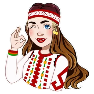 👌 4c4767d2 卡通, 女人, 传统服装, 眨眼, OK手势 telegram sticker