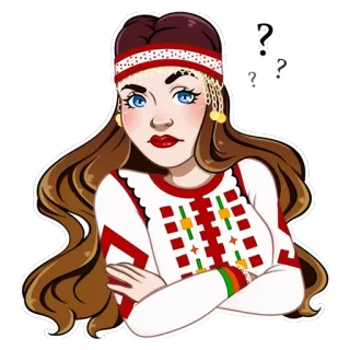 🤔 99e69f99 女人, 困惑, 问题, 传统服装, 肖像, 卡通 telegram sticker