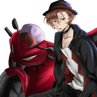 😎 9a8af030 Chuuya Nakahara Bungou Stray Dogs Anime, Charakter, Chuuya Nakahara, Bungo Stray Dogs, Hut, Motorrad telegram sticker