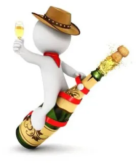 🥂 db5f323c boneco palito, champanhe, celebração, chapéu de cowboy, brinde, festa whatsapp sticker