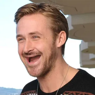 🤣 a2b43d37 Ryan Gosling ator, celebridade, retrato, homem, rosto, sorriso telegram sticker