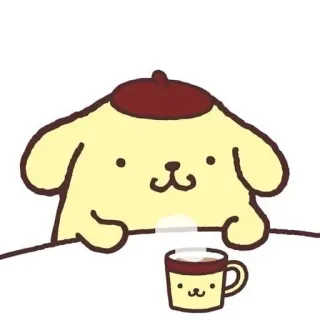 🌟 e5550f53 Pom Pom Purin cachorro, desenho animado, fofo, café, bebida, marrom, animal telegram sticker