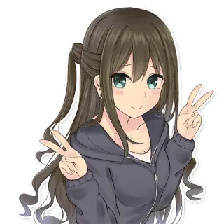 ✌ 180f6e2e อนิเมะ, ผู้หญิง, สัญลักษณ์สันติภาพ, เสื้อมีฮู้ด, การ์ตูน, ตัวละคร, สติกเกอร์ telegram sticker