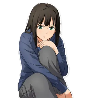 👀 7d8c2764 อนิเมะ, ผู้หญิง, ตัวละคร, นั่ง, ผมสีน้ำตาล, ตาสีเขียว telegram sticker