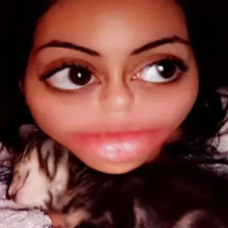 🍥 e1bbd17f เซลฟี่, ผู้หญิง, แมว, สัตว์เลี้ยง, ใบหน้า, ภาพเหมือน telegram sticker