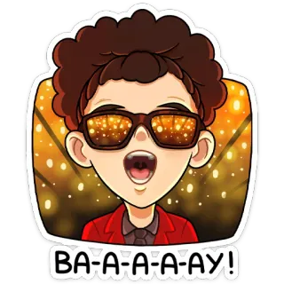🤩 09048534 BA-A-A-AY! Cartoon, Sonnenbrille, Person, Porträt, rote Jacke, Ausruf telegram sticker