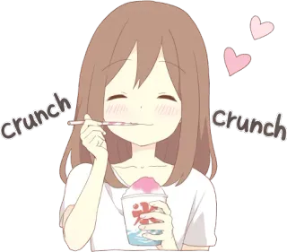 🍧 1c2e42e0 Crunch Crunch อนิเมะ, ผู้หญิง, น่ารัก, กิน, น้ำแข็งไส, ของหวาน telegram sticker