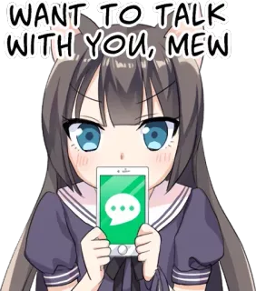 📱 59ca09a4 WANT TO TALK WITH YOU, MEW Gadis anime, Telinga kucing, Obrolan, Telepon, Komunikasi, Lucu, Meong telegram sticker
