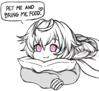 😍 e09a3d01 PET ME AND BRING ME FOOD. imut, anime, hewan peliharaan, makanan, kawaii, permintaan telegram sticker