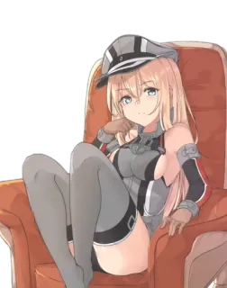💺 646946f2 anime, military uniform, officer, female, seated, chair telegram sticker