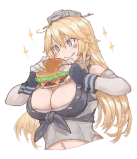 🍈 ab4108c6 anime girl, hamburger, cute, blonde hair, cartoon telegram sticker