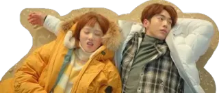 😑 a7810413 カップル, 横たわる, 冬, 韓国ドラマ telegram sticker