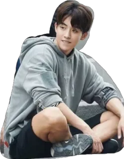 💙 c4ab6e26 人物, 男性, カジュアル, 座る, パーカー, ショートパンツ telegram sticker