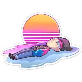 😭 7bbaff53 llorando, triste, dibujos animados, retro, atardecer, solo telegram sticker