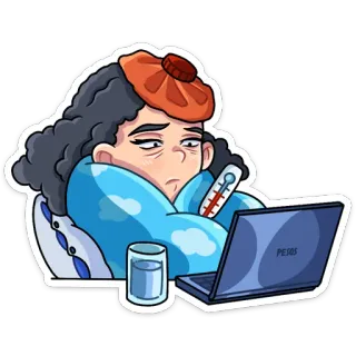 🤒 8d56acd4 PESOS enfermo, gripe, ordenador, termómetro, pesos, fiebre telegram sticker