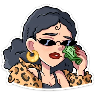 😎 9110b40e dibujos animados, mujer, rica, dinero, llorando, glamour, estampado de leopardo, caro telegram sticker