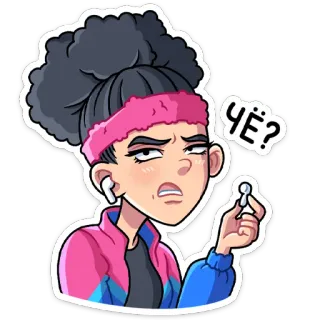 ❓ 9de43c25 ЧЁ? mujer, dibujo animado, pregunta, expresión, airpods telegram sticker