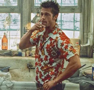 🛌 640e0882 Tyler Durden Fight Club Brad Pitt, shirt, cigarette, movie, character, Tyler Durden, Fight Club telegram sticker