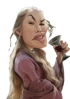 🍺 26c76e57 Cersei Lannister Game of Thrones cersei lannister, game of thrones, karikatur, fantasi, anggur, karakter telegram sticker