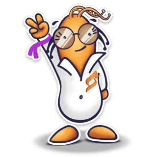 ✌ 5fe9cba4 cartoon, scientist, character, orange, glasses, peace sign telegram sticker