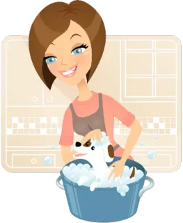 🐶 1986b3c3 mulher, cachorro, banho, bolhas, tosa, animal de estimação, limpeza telegram sticker