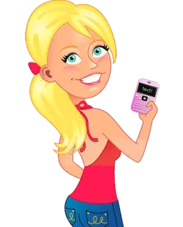 🤳 4e52aede Text! mulher, desenho animado, loira, telefone, mensagem, mensagem telegram sticker