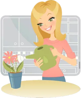 🎍 baabb882 mulher, regador, flor, jardinagem, ilustração, desenho animado, planta, planta de casa telegram sticker