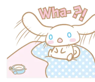 ❓ 7b15f978 Cinnamoroll Wha-?! น่ารัก, คาวาอิ, หมา, หู, เตียง, นาฬิกาปลุก telegram sticker