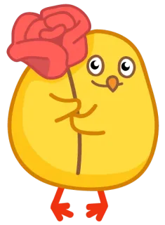 ❤ d6d23f83 pintinho, rosa, desenho animado, amarelo, pássaro, flor whatsapp sticker