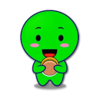 🍔 2508a4e0 Kreskówka, Zielony, Postać, Słodki, Jedzenie, Jedzący whatsapp sticker