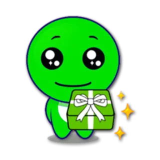 🎁 67e74b12 Kreskówka, Zielony, Prezent, Iskra, Słodki, Postać whatsapp sticker