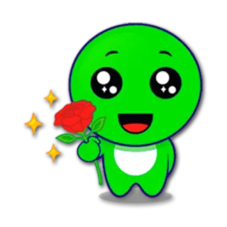 😘 8730099d kreskówka, kwiat, słodki, zielony, postać, uśmiech, czerwona róża whatsapp sticker