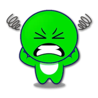 😩 979175c4 zły, zdenerwowany, zirytowany, kreskówka, zielony, postać, sfrustrowany whatsapp sticker