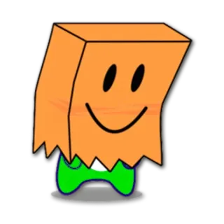 👀 dca9e941 Kreskówka, Głowa w torbie, Uśmiechnięta buźka, Zielona postać, Pomarańczowy, Słodki whatsapp sticker