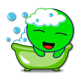🛀 e29cc926 kreskówka, kąpiel, bąbelki, słodkie, zielony whatsapp sticker