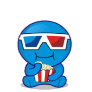 😎 4b89eab5 Cartoon, Popcorn, 3D Brille, Film, Blau, Sitzend telegram sticker