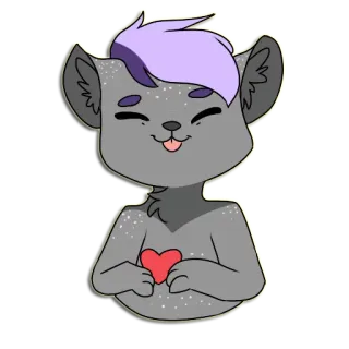 💜 10b79dbb sticker, desenho animado, animal, coração, fofo, cinza, roxo whatsapp sticker