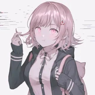 😶 8e8e193a Chiaki Nanami Danganronpa anime girl, pink hair, video game, cute, character telegram sticker