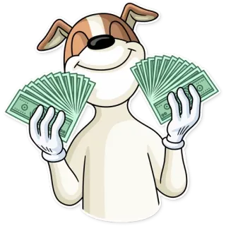 😏 91ca7833 perro, dinero, dibujos animados, éxito, riqueza, efectivo, finanzas telegram sticker