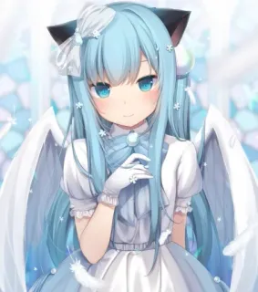 😇 1a9e9312 anime, cewek, malaikat, imut, kawaii, seni digital, rambut biru, sayap telegram sticker