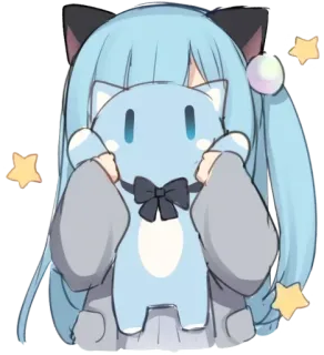 😶 47fd1c31 Anime, Telinga kucing, Lucu, Kawaii, Kartun, Chibi, Rambut biru, Kucing, Bintang telegram sticker