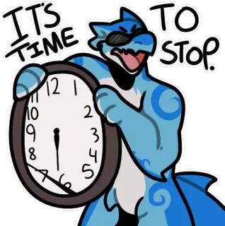 🕰 891b2131 IT'S TIME TO STOP. 時計, 停止, 時間, 青, 漫画, 動物 whatsapp sticker